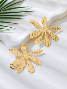 1 对时尚简约不对称夸张金属金耳钉，百搭，适合女性度假佩戴 - 金色 - 查看 2