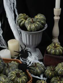 MEHELANY 6 件仿真南瓜逼真模拟橙色南瓜假南瓜适用于节日万圣节感恩节秋收家居装饰万圣节装饰秋季装饰房间装饰秋季装饰、鬼南瓜、乔迁派对、圣诞节、仪式、餐桌中心装饰 - 綠色 - 查看 3