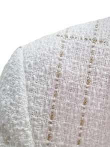 Elegant Tweed Open Front Blazer With Flap Pockets,Long Sleeve Plaid Lightweight Jacket For Work, Casual, And Office Outfits - White - View 5