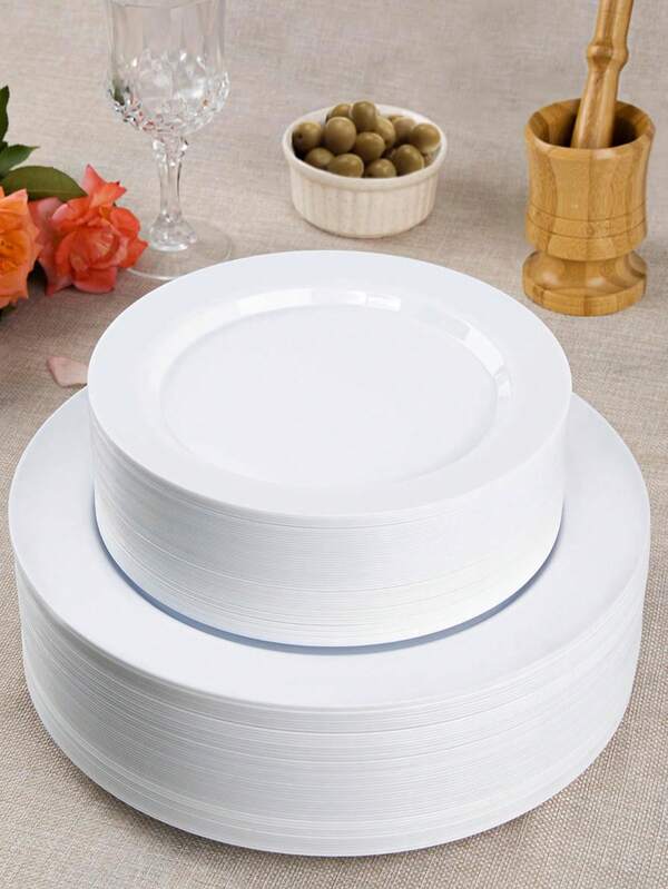 1 pieza/25 piezas Platos blancos - 19 cm/26 cm Platos de cena reutilizables y lavables, adecuados para comidas occidentales, reuniones familiares, sesiones de trabajo en equipo, bodas, etc.