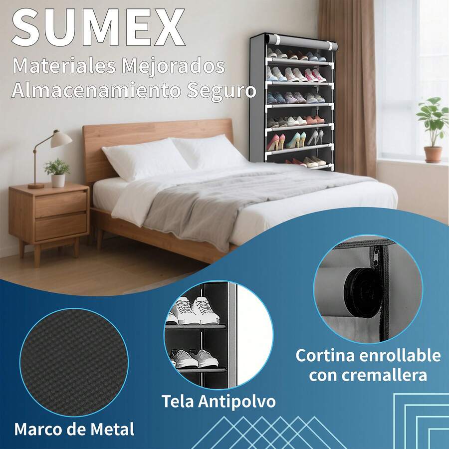 Zapatero slim 8 capas tubos de acero organizador vertical calzado ahorra espacio perfecto para apartamentos estructura resistente fácil armado capacidad multiuso moderno almacenamiento ropa y accesorios