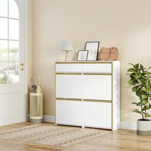 HEXCELEN Narrow Shoe Cabinet With 4 Hinged Doors, Shoe Rack, Shoe Rack With Drawer, Narrow Shoe Chest With 8 Shelves, Adjustable, For Hallways, Entrances, 24 X 100 X 99 Cm, White - 白色 - 查看 5