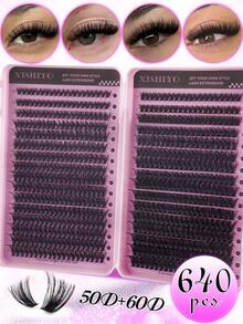 544/640 piezas Racimos de pestañas postizas estilo D Curl de alta capacidad, adecuadas para ojos gruesos y esponjosos, con aspecto natural. Maquillaje de belleza para hacer en casa. Gran capacidad de libro de pestañas individuales para principiantes, artistas de maquillaje, pestañas postizas suaves y duraderas. Extensiones de pestañas segmentadas para ojos de zorro/gato. Libro de pestañas portátil para viajes, adecuado para escenario, boda, exterior, trabajo diario, fiesta de música. Utiliza racimos de pestañas (80D100D/50D60D/30D40D/10D20D)