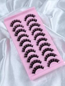 HINARIN 10对装俄罗斯浓密型假睫毛 DD卷翘仿貂毛假睫毛 纤长蓬松柔软纤长假睫毛 可重复使用 自然妆效假睫毛 - 俄羅斯條狀假睫毛 - 查看 3