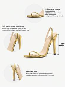 女士豹纹系带踝带细高跟凉鞋，性感时尚优雅正式派对奢华高跟鞋 - 金色 - 查看 10