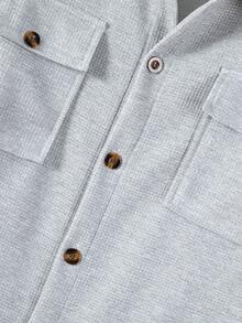 2 件男士休闲纯色衬衫，带双口袋和领子 + 裤子套装，轻便运动度假装，春秋季