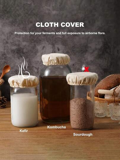غطاء برطمان الخميرة الحامضة، أغطية برطمان التخمير قابلة لإعادة الاستخدام والغسيل، أغطية قماش مرنة من قش القمح، للخميرة الحامضة والكومبوتشا والكيفير - تناسب فتحات البرطمان من 3 إلى 4 بوصة، مثالية لتنظيم المطبخ والتخزين