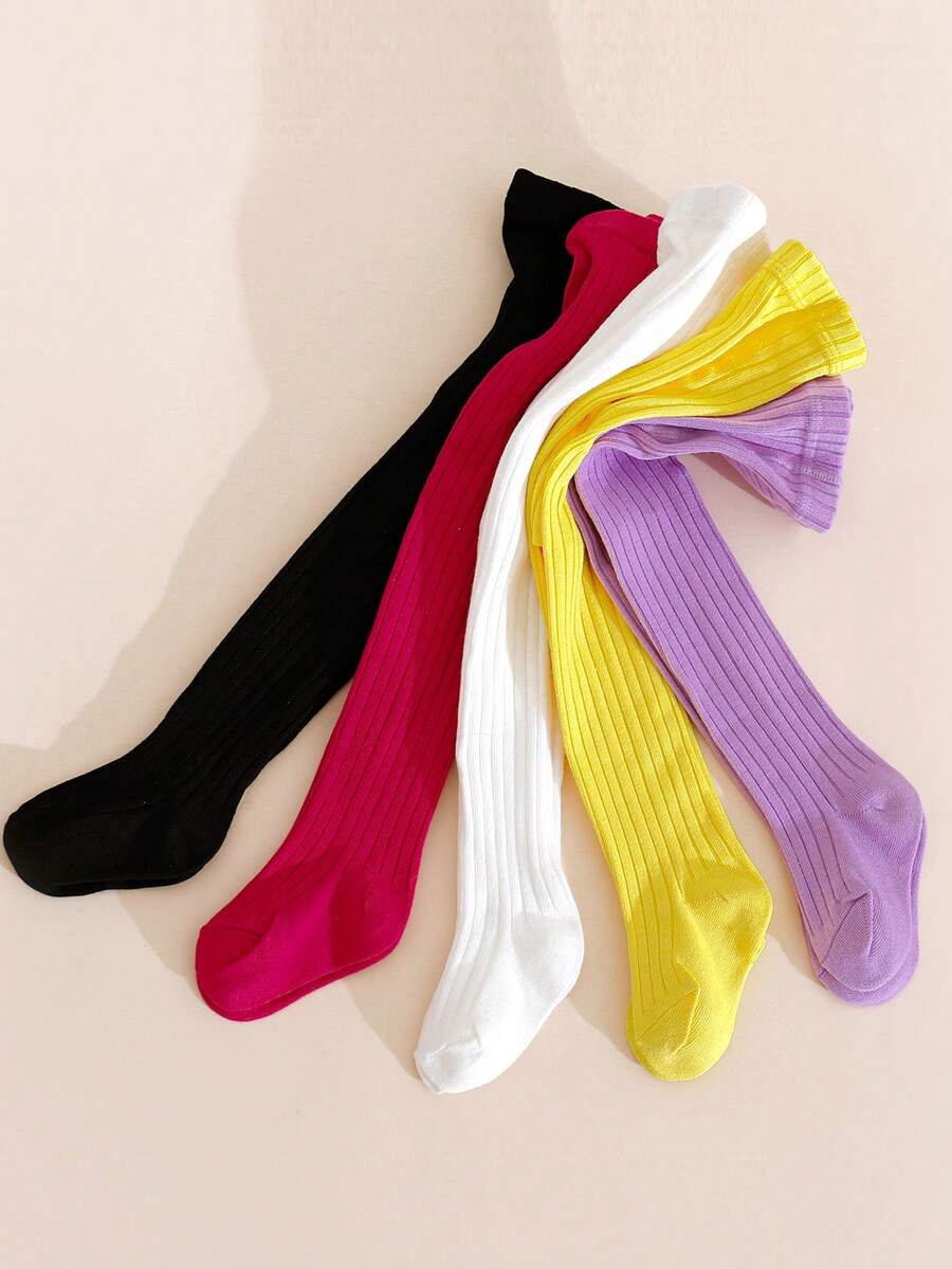Set de 5 pares de medias de niña con rayas verticales de colores, uso versátil, estilo personalizado, colores de caramelo - Multicolor - Ver 1