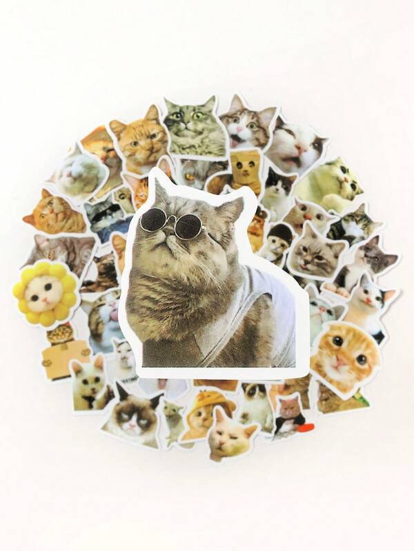 50 ملصق قطة جميلة، ملصقات غرافيتي مقاومة للماء مناسبة للدفتر والهاتف والجيتار والخوذة