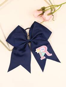 1 件海军蓝啦啦队蝴蝶结，适合女士女孩 A-Z 字母刺绣罗缎丝带蝴蝶结发带纯色字母花朵刺绣蝴蝶结发带优雅蝴蝶结松紧带休闲纯色蝴蝶结发绳啦啦队蝴蝶结橡皮筋女士发饰、马尾辫夹、发圈、发带、弹性发带、家居美容女士配饰礼品 - 藏蓝色 - 查看 11