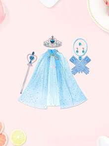 7pcs/Set Ice Princess Crown Headband, Star Print Cape, Heart Magic Wand, Necklace, Ring, Earrings, Bag, Cosplay Princess Accessories