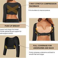 Arm Shaper For Women Posture Corrector Post Surgery Arm Lipo Compression Sleeves Slimming Arm Faja Front Closure Shapewear 3/4 Sleeve Crop Tops Black - màu đen - Xem 6