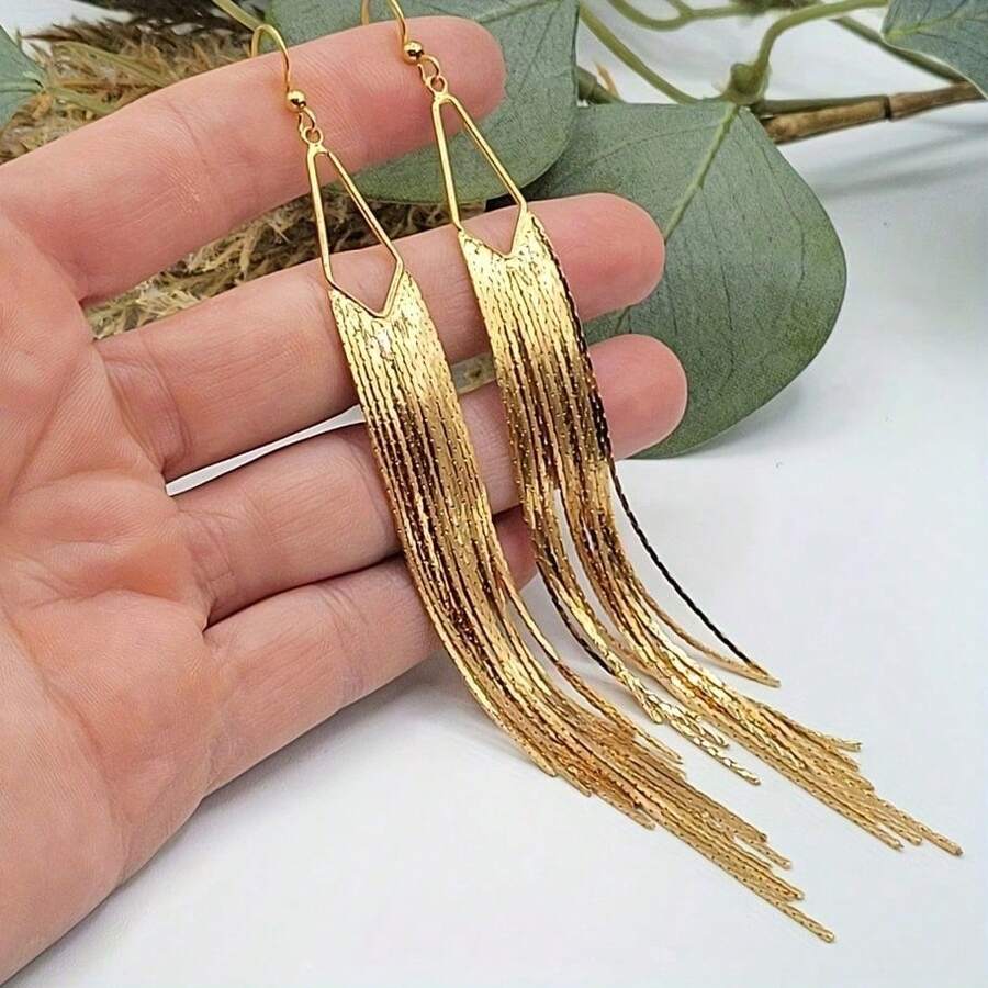 Luxury Court Style Long Tassel Earrings Statement Style Fringe Drop Dangle Earrings Retro Party Banquet Boho Festival Jewelry Accessories Wedding Earrings For Women - 彩色 - 查看 1
