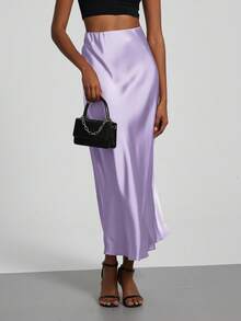 Se-Helo Fashion Dam Maxikjol med Elastisk Satinkänsla - Lavendel - Taro Lila - Visa 7