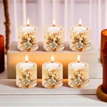 10支/4支/1支装家居装饰香氛蜡烛，木质烛台，新娘礼物烛台，复古木质心形烛台，适用于冥想、酒店或婚礼装饰、现代家居蜡烛、房间装饰、生日毕业礼物、DIY乡村农舍桌面装饰（芦苇草、满天星随机组合发货），感恩节、新年、圣诞节、情人节装饰烛台