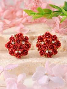 1 pereche de cercei stud cu stras floral delicat, potriviți pentru purtarea zilnică a femeilor