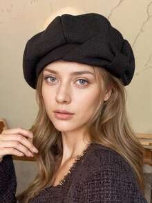 1pc Women's Hat, Bow Decor Solid Color Octagonal Cap, Autumn/Winter Warm Outdoor Sports Commute Shopping Holiday Elegant Face-Slimming Artist Hat, Fashion Versatile Retro Minimalist Beret Hat, Suitable For Daily Use - Multicolor - View 2