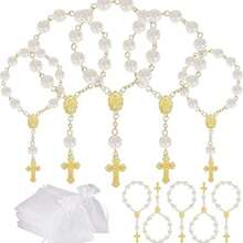 30 件玫瑰串珠手链，亚克力 3D 玫瑰串珠手链，配有欧根纱袋，适合洗礼礼物、初次圣餐礼物、派对礼物、婚礼庆典和其他场合 - 金黃色 - 查看 2