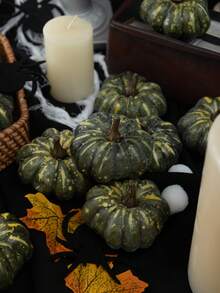 MEHELANY 6 件仿真南瓜逼真模拟橙色南瓜假南瓜适用于节日万圣节感恩节秋收家居装饰万圣节装饰秋季装饰房间装饰秋季装饰、鬼南瓜、乔迁派对、圣诞节、仪式、餐桌中心装饰 - 綠色 - 查看 4