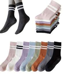 1/8 双防滑瑜伽袜、五趾袜、中筒瑜伽袜、防滑运动袜、普拉提袜、运动纯色地板袜（黑色、白色、灰色、粉色、紫色、蓝色、绿色、橙色、黑色）