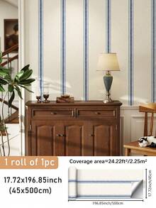 SUPSTICKER 1pc Multicolor Vintage Striped Self-Adhesive Wallpaper, Waterproof Removable PVC Wall Decor, Suitable For Bedroom, Kids Room, Study, 3 Sizes - Multicolor - View 18