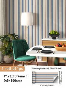 SUPSTICKER 1pc Multicolor Vintage Striped Self-Adhesive Wallpaper, Waterproof Removable PVC Wall Decor, Suitable For Bedroom, Kids Room, Study, 3 Sizes - Multicolor - View 13