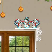 1pc Christmas Door Frame Decoration -Funny Santa & Penguin Christmas Corner Door Frame Decoration, Snowman Door Corner Decor, Manufactured Wood, Holiday Home Decor, Festive Home Party Scene DIY Craft Gift, Seasonal Wall Decor