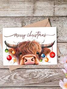 1 张带信封和梦幻奶牛设计的圣诞贺卡 - 适合朋友和家人的节日贺卡，圣诞快乐祝福，完美的礼物 - 彩色 - 查看 1