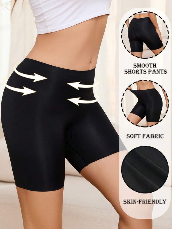 Shorts de femininos, shorts esportivos para ioga, treino, academia, corrida, vôlei, shorts sem costura, antiexposição, de seda gelada, cuecas masculinas respiráveis e macias, confortáveis para a pele, calcinhas boxer confortáveis, lingerie, pretas