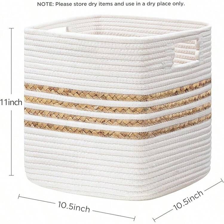 Set Of 4 Storage Cubes 11 X 10.5 X 10.5 In, Water Hyacinth Storage Bins For Shelves, Toys, Book, Storage Baskets With Handles, Cotton Rope Woven Baskets For Organizing, Brownhalloween - White - View 6