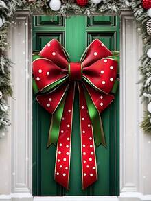 1 pezzo Decorazione per porta natalizia in poliestere con fiocco - Senza elettricità necessaria, grande striscione natalizio per porta, design di confezione regalo invernale natalizia, insegna decorativa natalizia da appendere alla porta per la casa (90cm x 180cm)