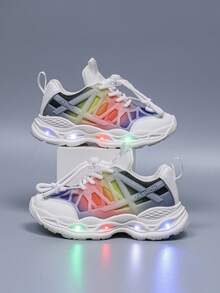 Fashionable LED Luminous Mesh Breathable Sports Shoes, Suitable For Boys And Girls - Casual, Shock-Absorbing, All-Season Non-Slip Outdoor Running And Walking Shoes - White - View 1