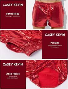 Men's Holographic Metallic Short Sparkly Shiny Short Pants Rave Outfit Hot Shorts With Pockets And Drawstrings - A4-red-ck3118 - View 6