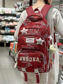 返校可爱背包，多隔层，轻便，大容量，适合初中和高中学生 - 紅色 - 查看 4