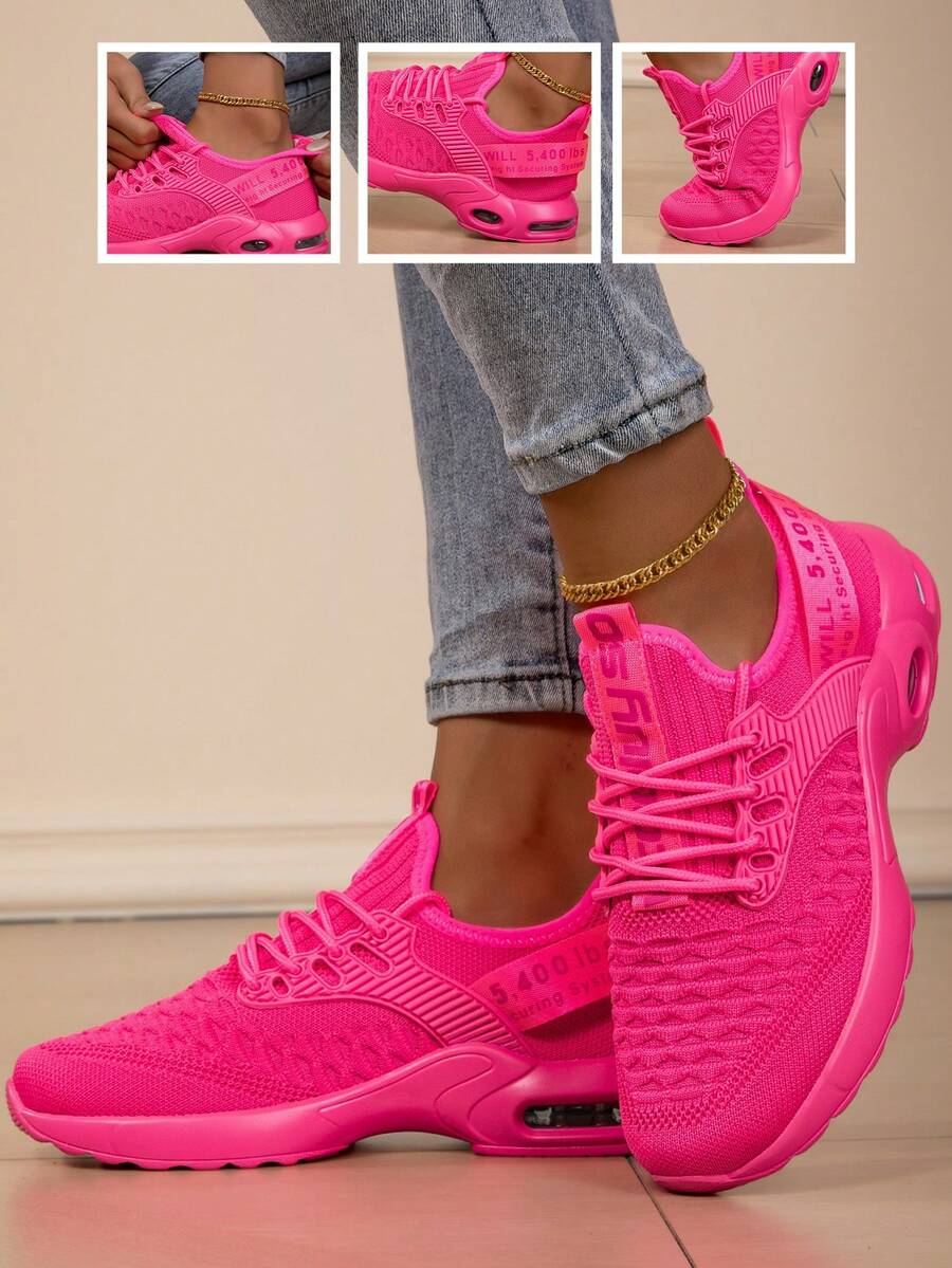 2025 New Breathable Versatile Casual Women's Lace-Up Comfortable Air Cushion Fashion Women's Running Shoes, Most Popular Classic Women's Shoes - Hot Pink - View 1
