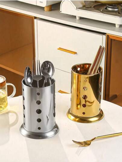 1pc Stainless Steel Cutlery Drying Rack - Spoon Fork Chopstick Holder - Hollow Kitchen Organizer Box - Kitchen Utensil Drying Rack, Cutlery Storage, Knife & Fork Storage, Chopstick Storage, Kitchen Tool Storage, Suitable For Kitchen, Dining Room Countertop Decor