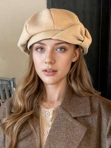 1pc Women's Hat, Bow Decor Solid Color Octagonal Cap, Autumn/Winter Warm Outdoor Sports Commute Shopping Holiday Elegant Face-Slimming Artist Hat, Fashion Versatile Retro Minimalist Beret Hat, Suitable For Daily Use - Multicolor - View 8