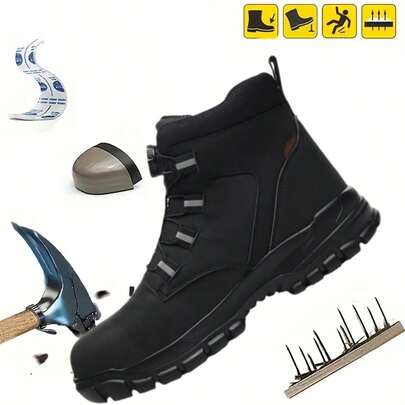 Men's And Women's All-Four Seasons High-Quality Steel-Toe Safety Shoes - Anti-Puncture, Anti-Shatter, Anti-Slip, Shock-Absorbing, With A Rotating Lacing System, High-Top Protective Design, Suitable For Warehouses, Construction Sites, Kitchens, Repair Workers And Other Scenarios.