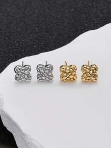 1 par de pendientes de botón cuadrados con textura geométrica vintage, pendientes de pepita chapados en oro de 18 quilates para hombres, pendientes de atuendo urbano, joyería diaria para hombres - Cuadrado - Ver 11