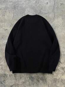 秋冬新款男士街头美式提花图案圆领休闲宽松插肩袖套头针织衫，男女通用