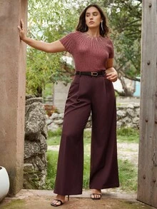 Anewsta 大码女式休闲阔腿裤，时尚办公室/通勤裤，新年毕业季、返校季、女教师装 - 查看 5