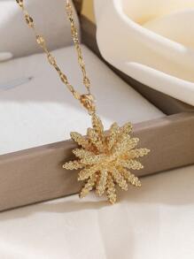 1 Set Stainless Steel Snowflake Necklace & Earrings, Versatile Luxury Rhinestone Personalized Banquet Jewelry Set, Gift, No Gift Box - Gold - View 2