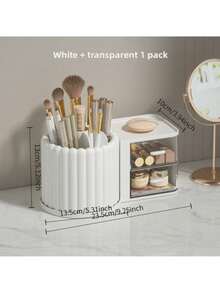 1 pieza Organizador de escritorio con soporte giratorio para bolígrafos y cajón pequeño, adecuado para almacenamiento en el escritorio del hogar