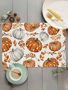 1/4/6/8Pcs Fall Placemats 12x18 Inches, Pumpkin Maple Leaves Orange Autumn Seasonal Farmhouse Burlap Indoor Outdoor Table Mats Decorations For Home Party - Orange - View 5