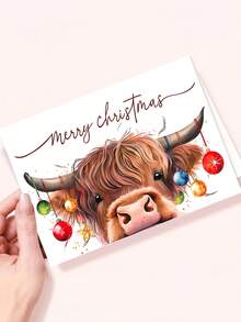 1 张带信封和梦幻奶牛设计的圣诞贺卡 - 适合朋友和家人的节日贺卡，圣诞快乐祝福，完美的礼物 - 彩色 - 查看 9