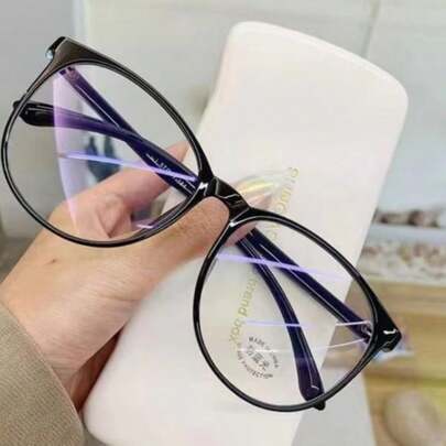 1PCBlue Light Blocking Fashion Glasses, Clear Lenses, Unisex Glasses, Black, Pink And Clear Frames, Eye Protection And Fashion