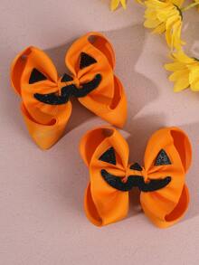 2 piezas Clips para el cabello con moños de tela naranja de Halloween, Moños de calabaza, Pasadores de cabello novedosos para niñas y adolescentes, Regalos de carnaval