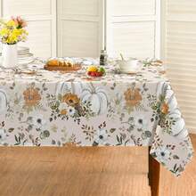 1pc Autumn Theme Tablecloth, Watercolor White Pumpkin And Rustic Floral Pattern Design, Autumn And Thanksgiving Decor, Autumn Gift, Ideal For Indoor Outdoor Party And Home Decoration, Thanksgiving Tablecloth, Suitable For Living Room, Dining Room, Kitchen And Picnic