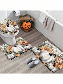 1/4 件南瓜秋季浴帘套装，水彩花卉南瓜感恩节浴室套装，带浴帘和地毯，防水涤纶面料浴帘浴室和家居装饰，含 12 个挂钩，感恩节、秋季、万圣节、圣诞节装饰浴室装饰 - 彩色 - 查看 22