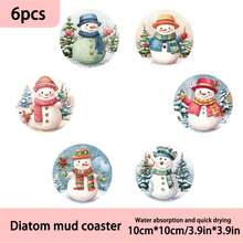 1 set/4 piezas/6 piezas/300 piezas Posavasos de barro de diatomeas con estampado de muñeco de nieve, adecuados para el hogar, cafetería, merienda, decoración de restaurantes, fiestas temáticas, decoración diaria y pueden ser entregados como regalos de Navidad